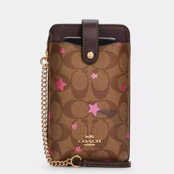 Coach North/South Phone Crossbody Signature Canvas With Disco Star Print C7286 - Picture 1 of 5